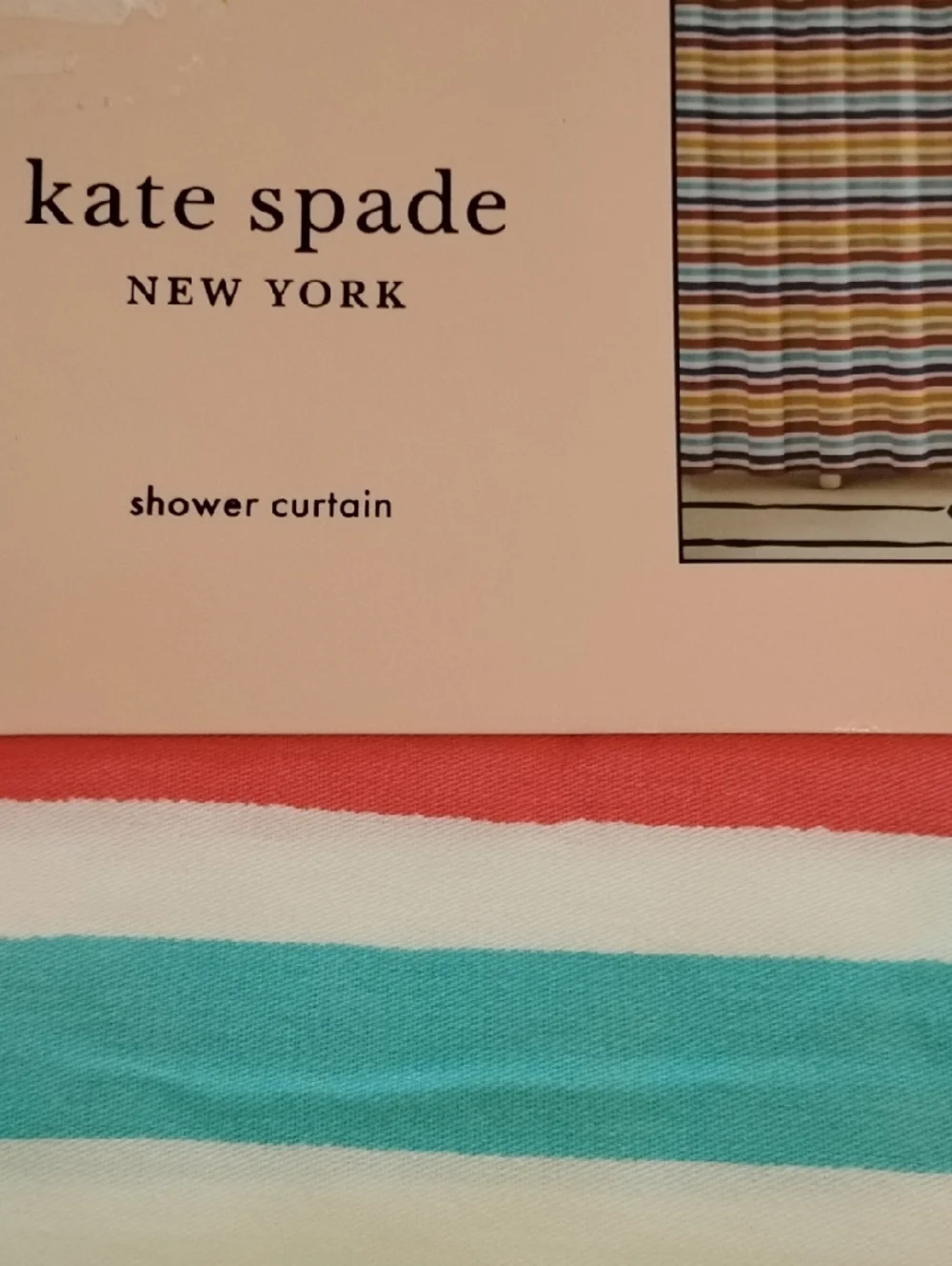 kate spade Striped Shower Curtain in Coral, White, Aqua
